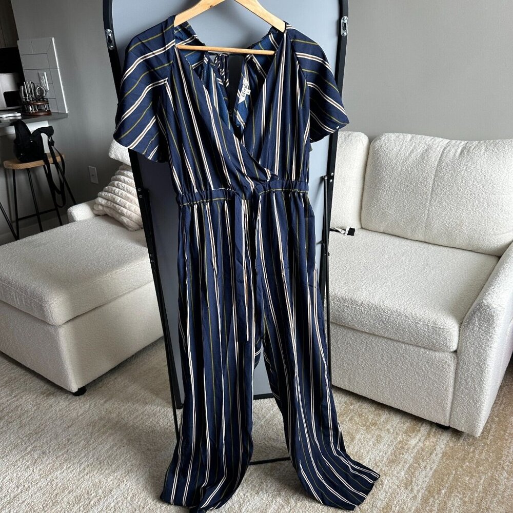Blush Women's Blue Striped Jumpsuit Size L – Stylish & Comfortable One-Piece